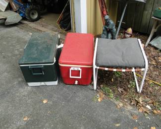 Vintage coolers, and a stool