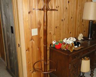 Wooden coat rack and umbrella holder