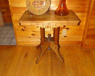 Antique hand  carved table with some great decorative items