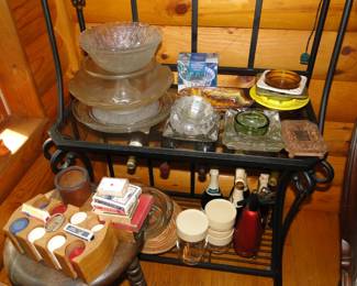Decorative glass pieces, and vintage ashtrays too