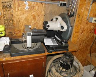 Gray and white chop saws