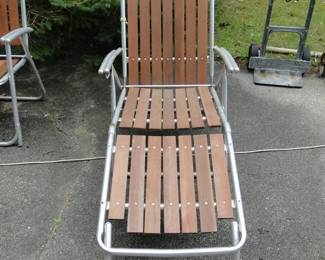 Vintage Mid Century Modern aluminum and wood folding chaise lounger