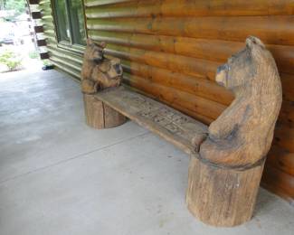 Hand carved bear bench