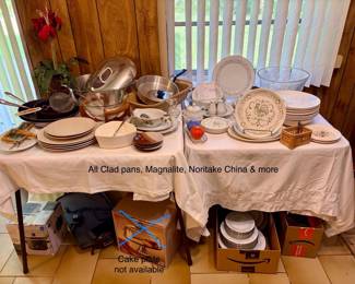All Clad pans, Magnalite, Noritake China, Rooster dishes