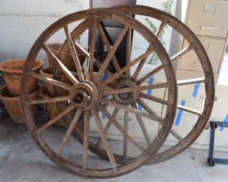 Pair of Large Wooden Wagon Wheels In Great Shape