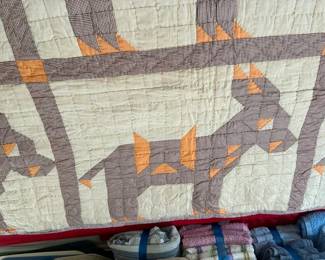 Closer up of Antique Giddap, A Very Democratic Donkey Folk Quilt