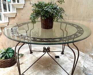 **PRESALE - Vintage Glass table with wrought iron base $280