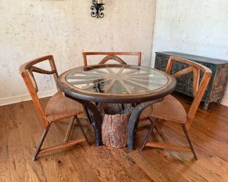 **PRESALE - Wagon wheel inspired table w 4 bench seats $ 500