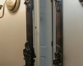 Italian ornate, dark bronze and gold-accented Baroque-style wall mirror with heavy floral and scroll carvings narrow ( better pic to post)