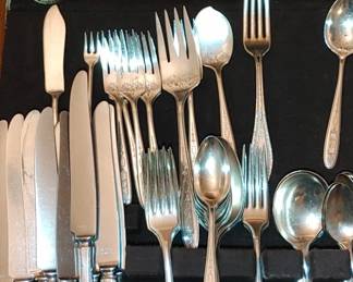 1921 Huge set Oneida Grosvenor Community Plate Silver Plated  Flatware Set MONOGRAM "B"