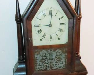 Birge & Fuller 1850's Wagon Spring mahogany reverse painting on glass clock