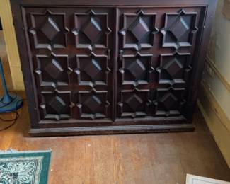 Vintage 1960s Artes De Mexico Carved Wood Cabinet