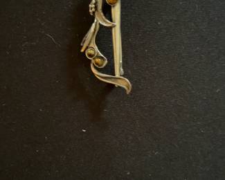 Vintage Sterling Silver and Tigers Eye Art Nouveau Style Brooch