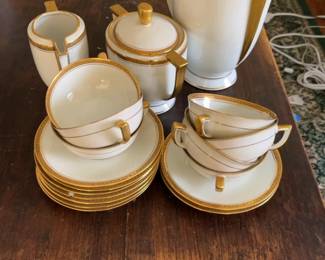 Vintage Limoges Porcelain Tea and Coffee Set with Gold Trim