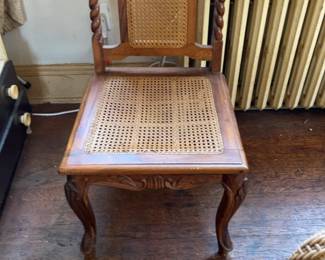 Vintage Hand-Carved Oak Chair with Cane Seat and Back