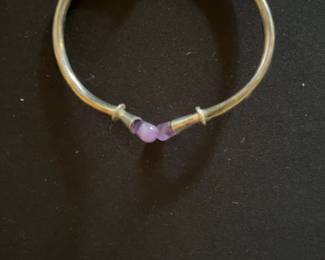 Vintage Mexican Sterling Silver and Amethyst Bypass Bangle Bracelet