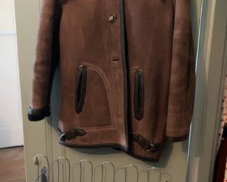 Vintage Shearling Suede Coat with Faux Fur Collar
