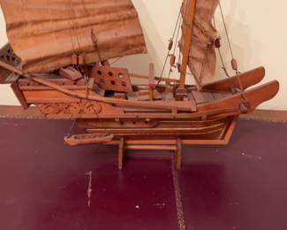 Vintage Handcrafted Wooden Chinese Junk Boat Model