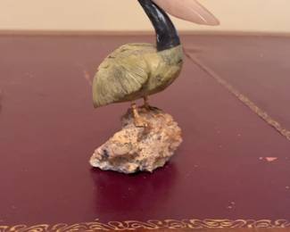 Carved Stone Pelican Figurine on Mineral Base