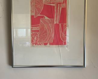 Charlotte Maillard 'Tension' Abstract Red Linocut Print