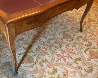 Vintage Louis XV Style Inlaid Wood Desk with Leather Inset Top