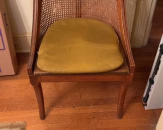 Vintage Mid-Century Caned Back Dining Chair with Upholstered Seat
