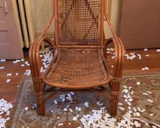 Vintage High Back Wicker and Rattan Armchair