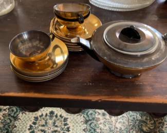 Vintage Le Pavillon Danton Paris Serveware Set with Gold-Tone Tea Service