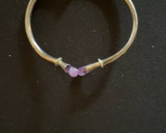 Vintage Mexican Sterling Silver and Amethyst Bypass Bangle Bracelet