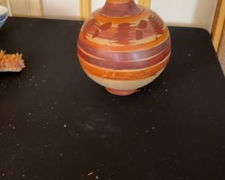 Hand-Painted Terracotta Southwestern Style Decorative Vase