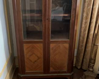 Vintage French Style Wood Display Cabinet with Glass Doors