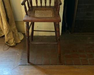 Vintage Pressed Back Spindle Armchair with Cane Seat
