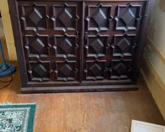 Vintage 1960s Artes De Mexico Carved Wood Cabinet