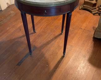 French Louis XVI Style Round Marble Top Side Table with Brass Gallery