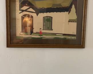 Mid-Century Architectural Scene Block Print