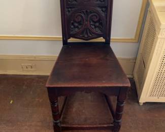 Antique Hand-Carved Gothic Revival Style Wooden Chair - Grand Rapids Bookcase & Chair Co. Stuart oak.