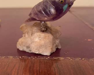 Hand-Carved Amethyst Owl Figurine on Quartz Cluster Base