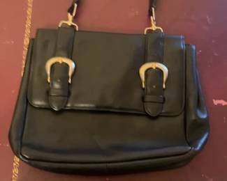 Classic Black Leather Satchel with Gold Buckle Accents