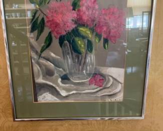 Framed Floral Still Life Pastel Painting