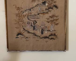 Framed Vintage Chinese Silk Embroidery Procession Art