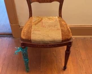 Antique Italian Inlaid Wood Dining Chair with Tapestry Seat