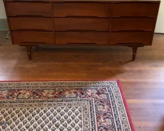 Mid-Century Modern 9-Drawer Walnut Dresser 66 x 19 x 30