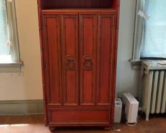 Chinoiserie Faux Bamboo Pagoda Cabinet in Red