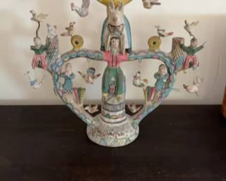 Mexican Tree of Life Folk Art Pottery Candelabra