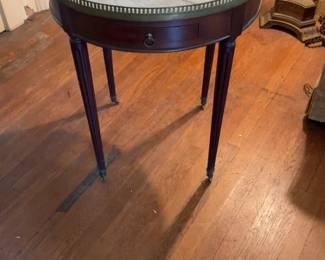 French Louis XVI Style Round Marble Top Side Table with Brass Gallery