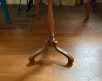 Vintage Italian Oval Top Wood Pedestal Side Table