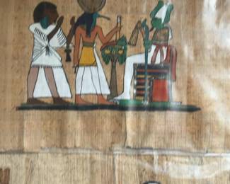 Set of 3 Vintage Egyptian Papyrus Paintings