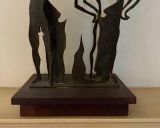 Walter Harvey Moore Jr. Brutalist Figurative Sculpture on Wooden Base