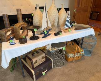 Home decor, Vintage Stannox EAW luggage, Longaberger picnic basket