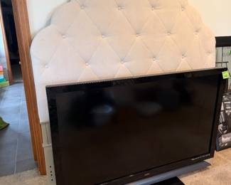 Quilted queen headboard, VIZIO 55" tv